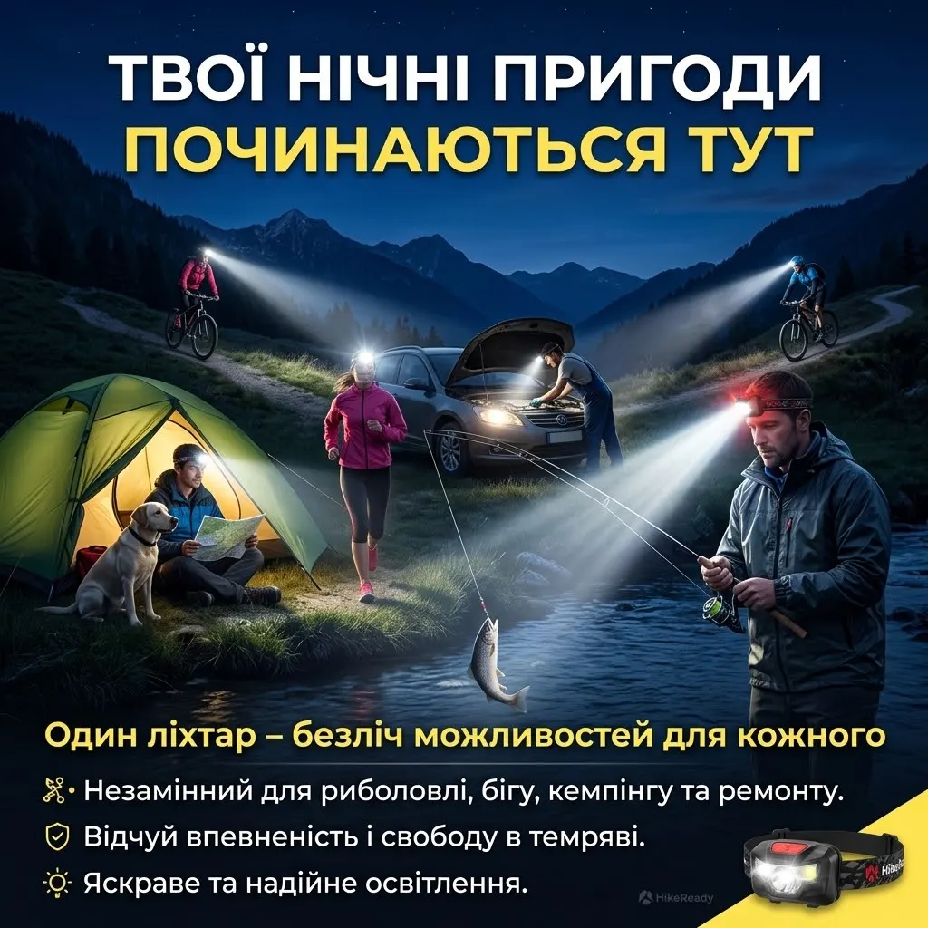 Налобний акумуляторний ліхтар із сенсорним керуванням